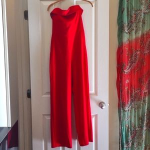 Red Strapless Jumpsuit